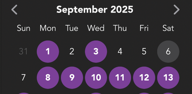 HabitPath - Colored day on calendar means you've completed all the above 3 habits for the day HabitPath - Colored day on calendar means you've completed all the above 3 habits for the day