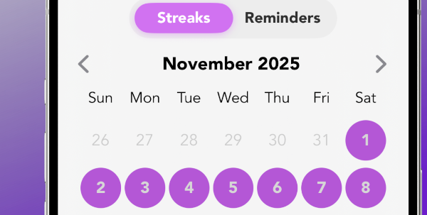 Colored day on calendar represents the completion of all the habits on the day Colored day on calendar represents the completion of all the habits on the day